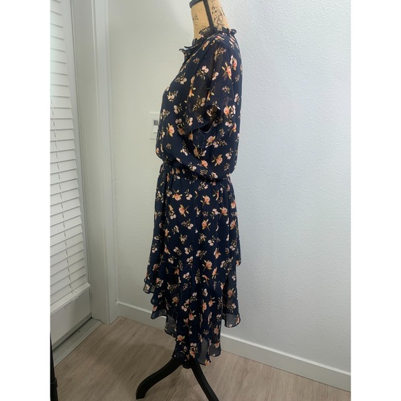 (H-232)1.STATE Floral Dress Size 0X Navy Blue Ruffle Hem Short‎ Sleeve boho - Picture 3 of 11